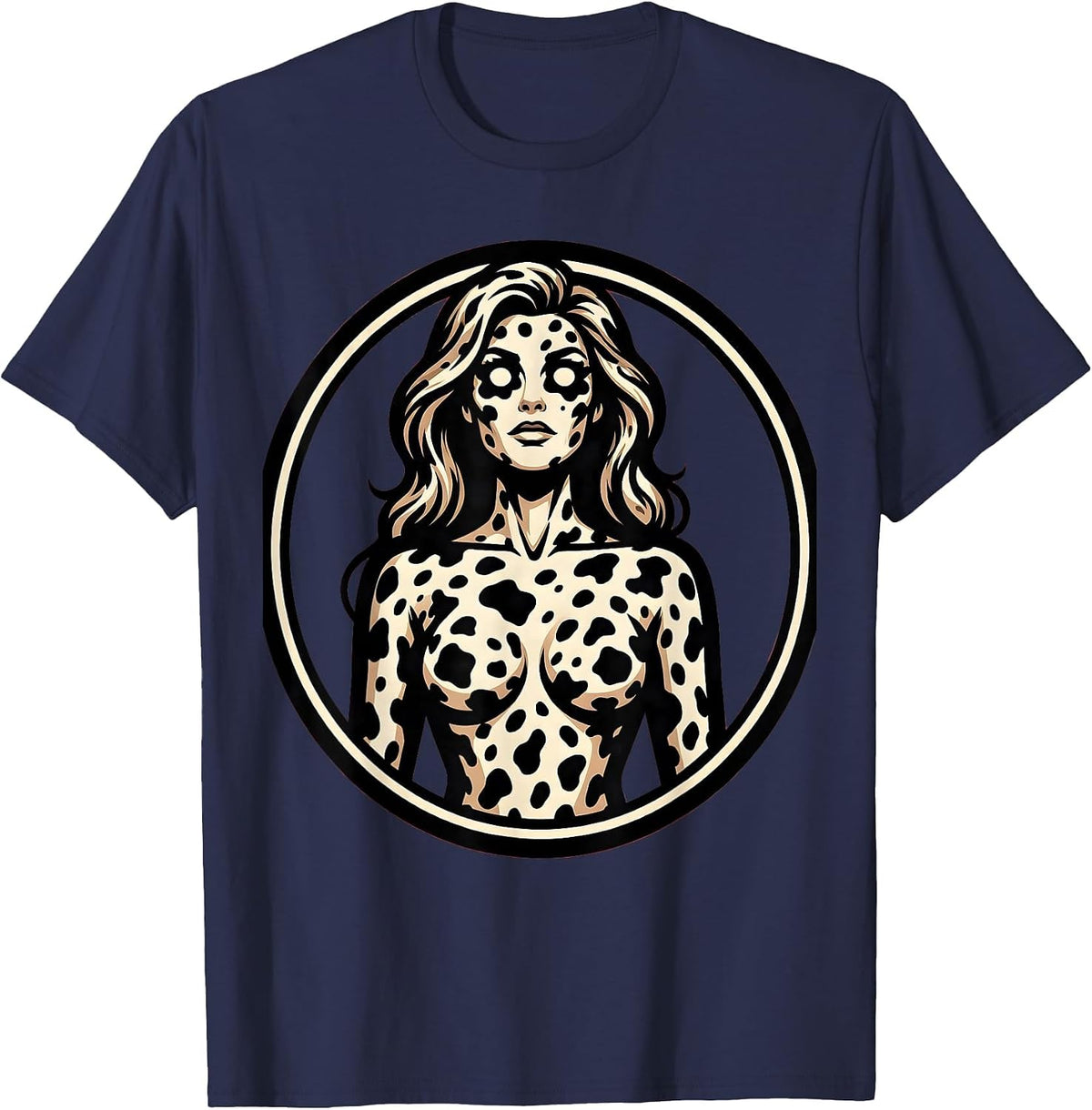 Dalmatian Spots Silhouette Artistic Graphic Design T-Shirt - Navy Blue