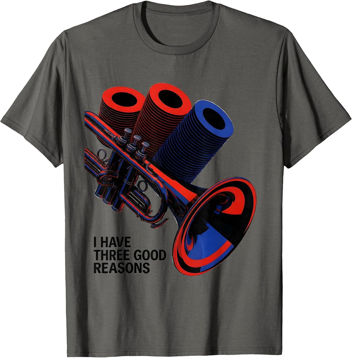 Men's I Have Three Good Reasons Bauhaus Modernist Trumpet Player T-Shirt - Asphalt Grey