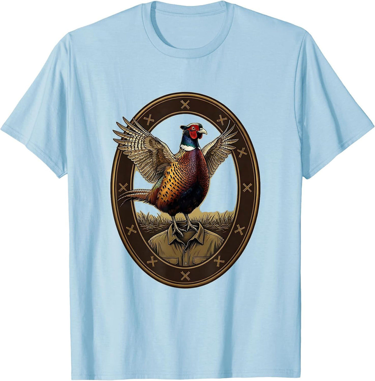 Men's Pheasant Hunter Emblem Upland Bird Hunting Vest T-Shirt - Baby Blue
