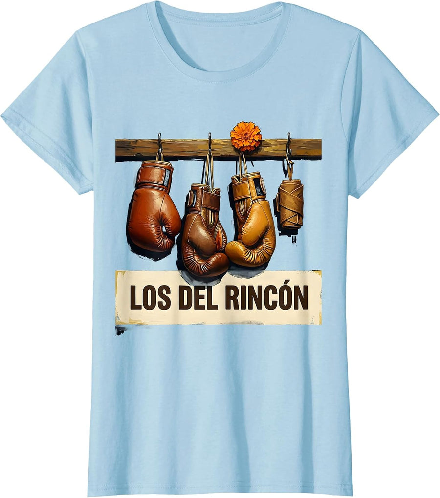 Women's Los Del Rincón Vintage Boxing Glove Día de los Muertos T-Shirt - Baby Blue