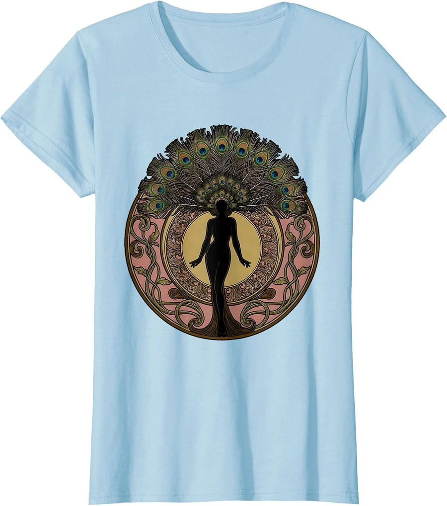 Women's Showgirl Feathered Headdress Center Stage Graphic T-Shirt - Baby Blue
