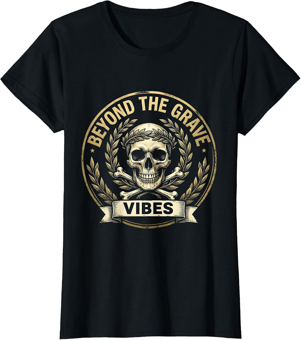 Beyond the Grave Vibes Skull Graphic Design T-Shirt - Black