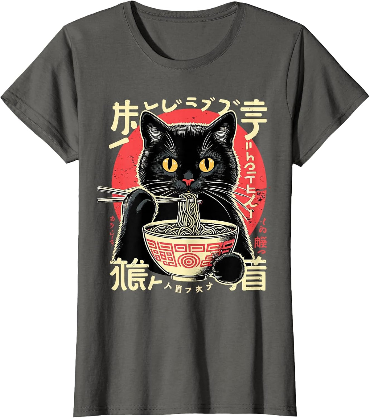 Anime Cat Ramen Japanese Kawaii Cats T-Shirt - Asphalt Grey