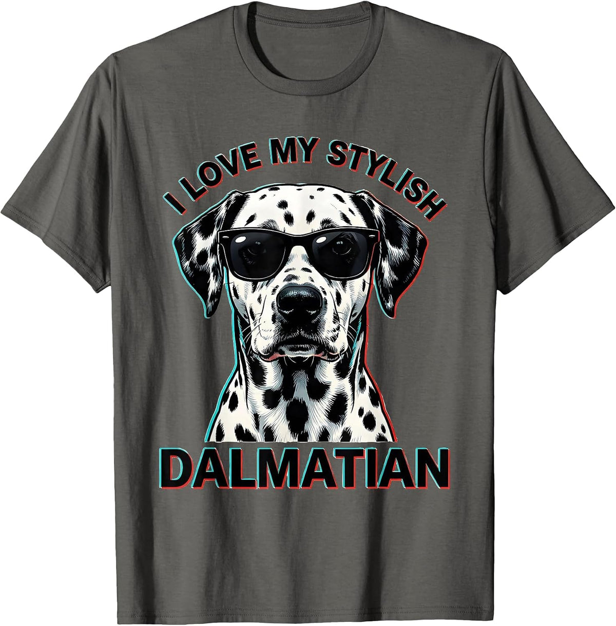 I Love My Stylish Dalmatian Pop Art Dog Owner Portrait T-Shirt - Asphalt Grey