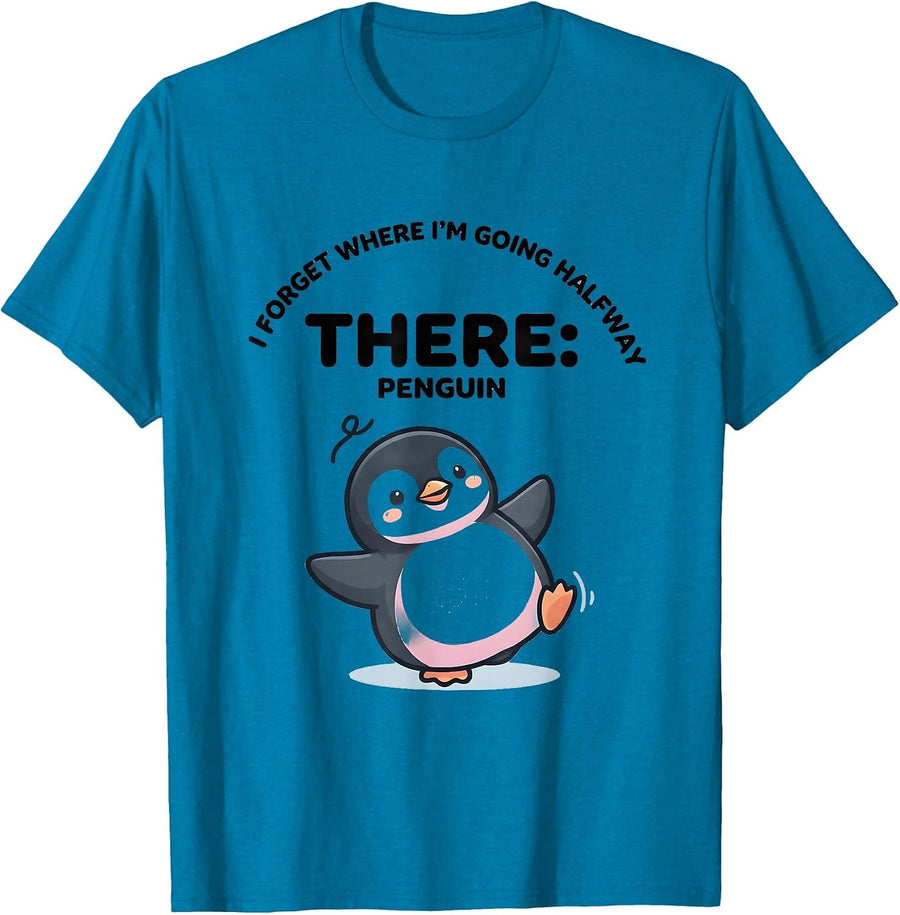 I Forget Where I'm Going Halfway There Penguin Funny Penguin T-Shirt - Sapphire Blue