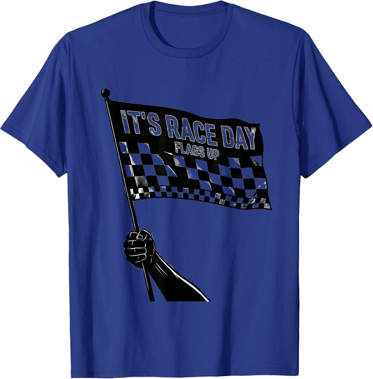 Men's It's Race Day, Flags Up Vintage Checkered Flag Racing Fan T-Shirt - Royal Blue