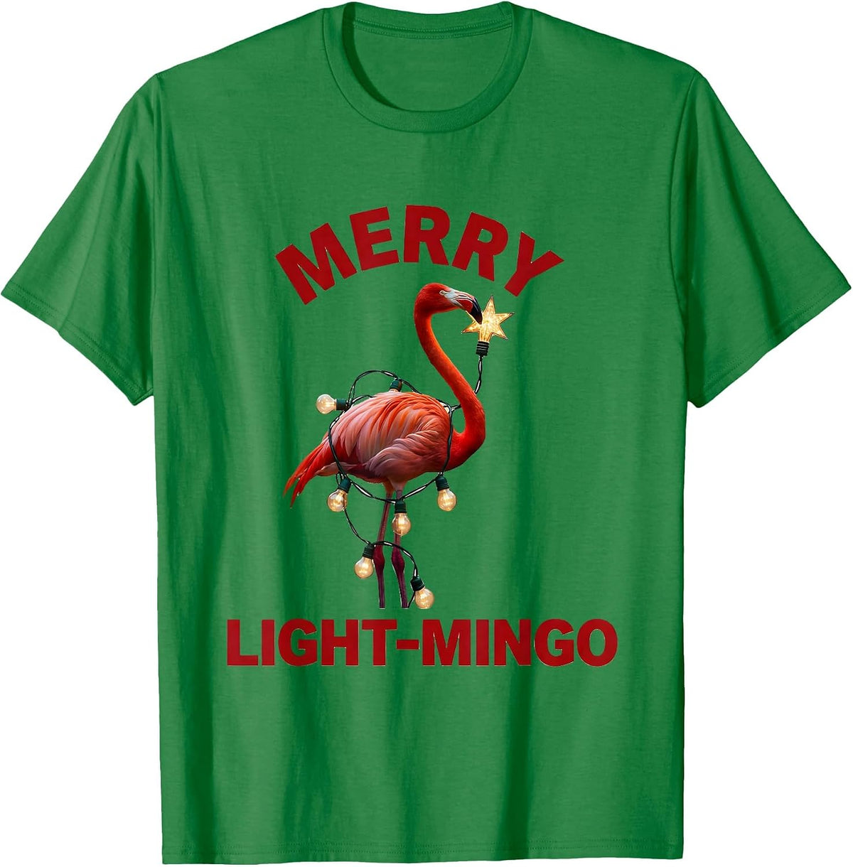 Men's Merry Light-Mingo Funny Flamingo Cactus Christmas in July T-Shirt - Kelly Green