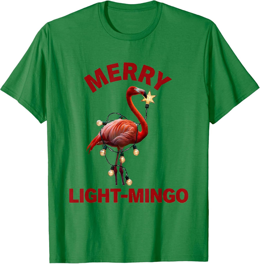 Men's Merry Light-Mingo Funny Flamingo Cactus Christmas in July T-Shirt - Kelly Green