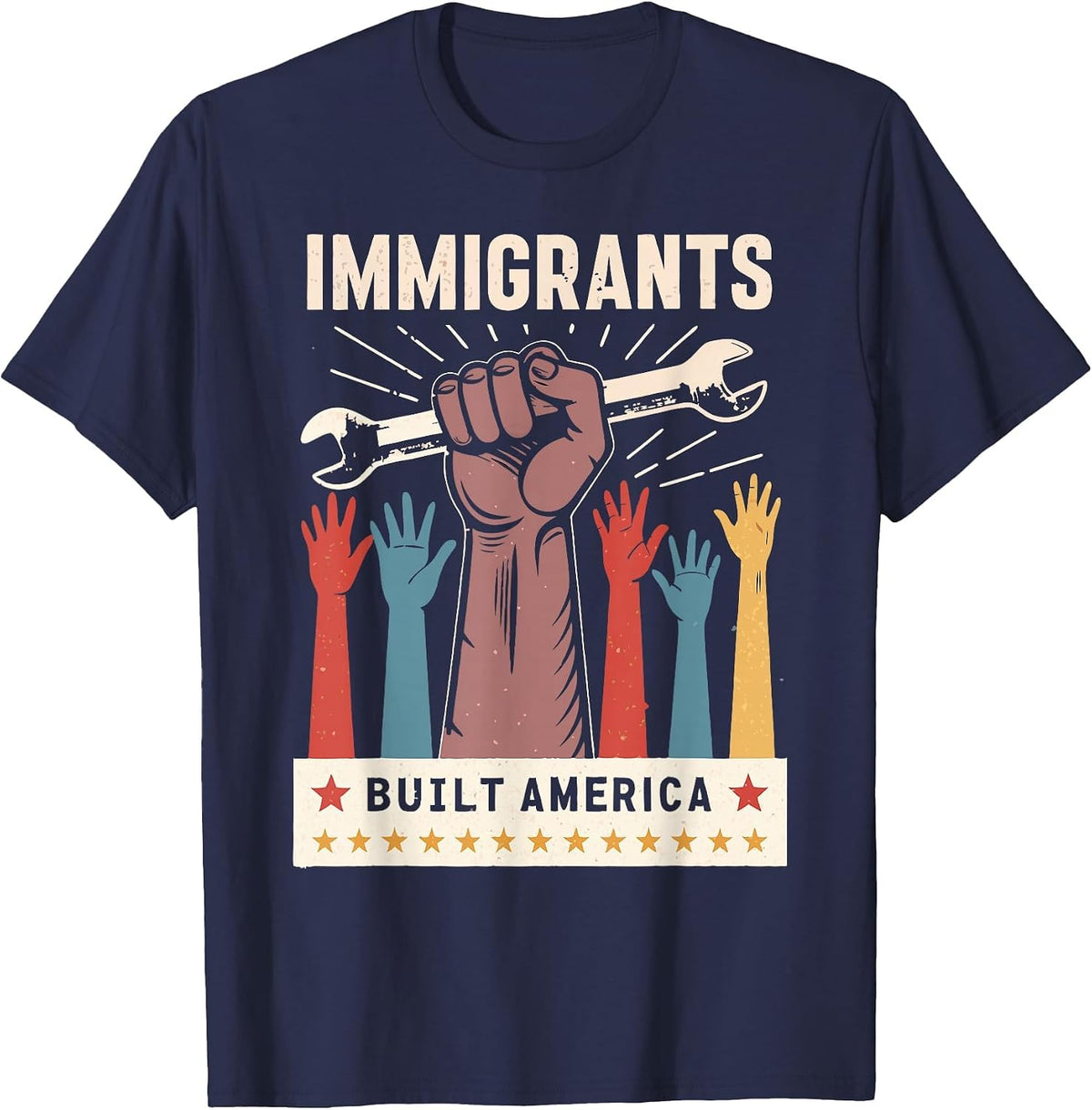 Vintage Immigrants Built America Pride T-Shirt - Navy Blue