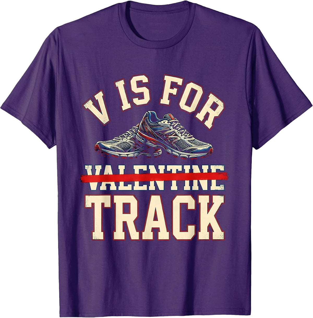 Men's V Is For Valentine Track Funny Sports Track and Field T-Shirt - Purple