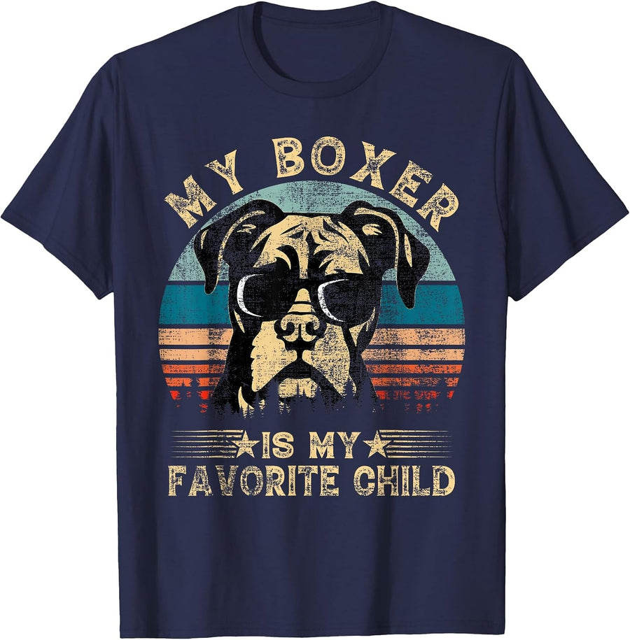 My Boxer Dog is My Favorite Child Funny Family Humor Mom Dad T-Shirt - Navy Blue