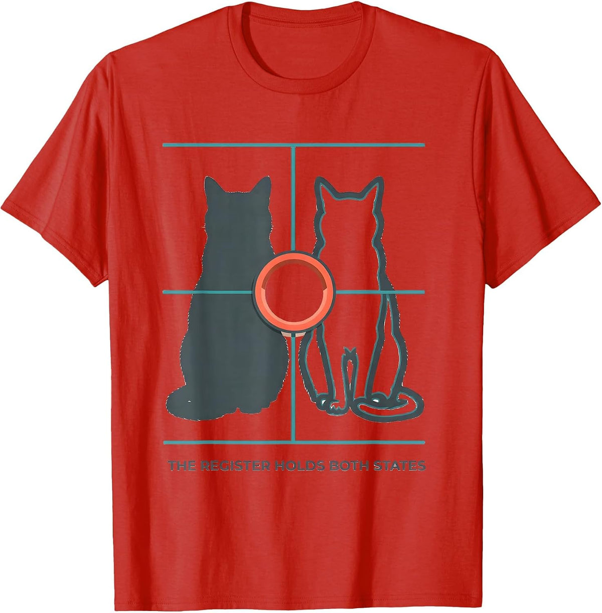Men's The Register Holds Both States Funny Physics Nerd Cat Lover T-Shirt - Red