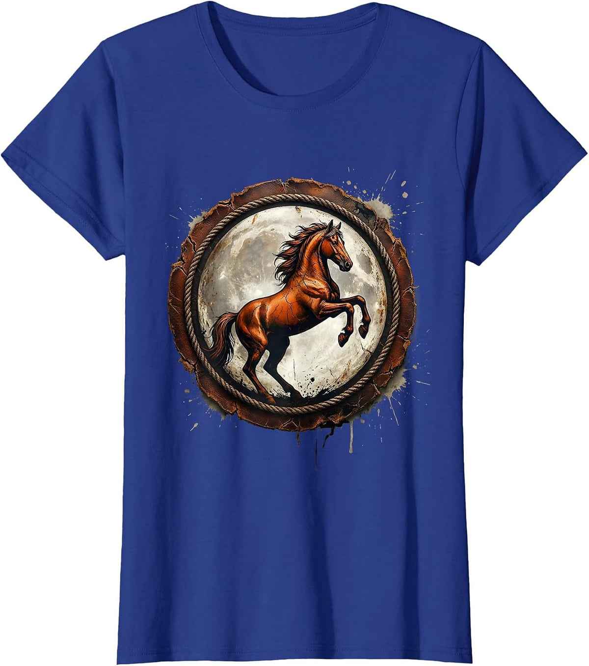 Women's Rearing Horse Full Moon Western Night Sky T-Shirt - Royal Blue