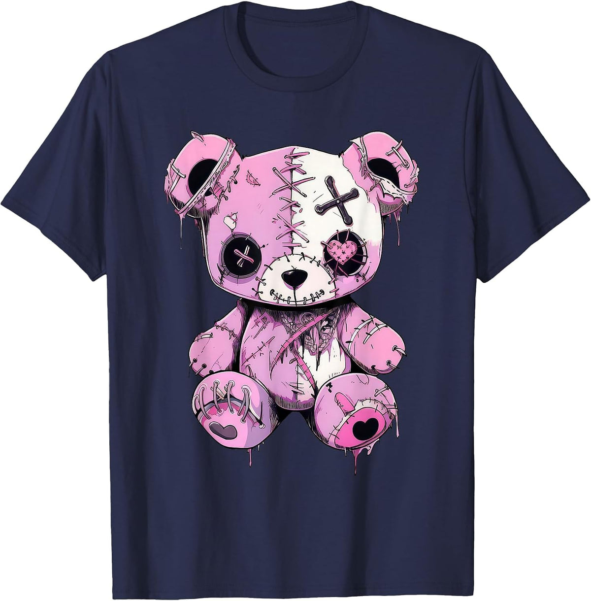 Pastel Goth Design Graphic Women Men Anime Kawaii T-Shirt - Navy Blue
