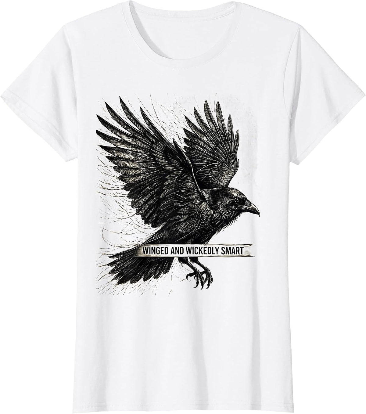 Winged and Wickedly Smart Crow Design T-Shirt - White