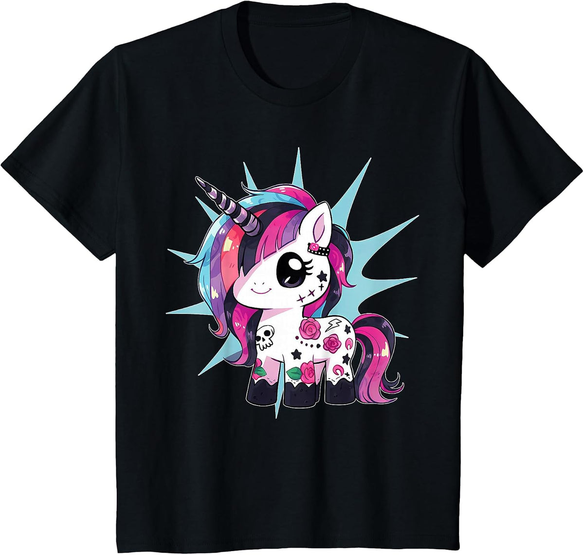 Kawaii Pastel Goth Unicorn Pony Aesthetic Gothic T-Shirt - Black