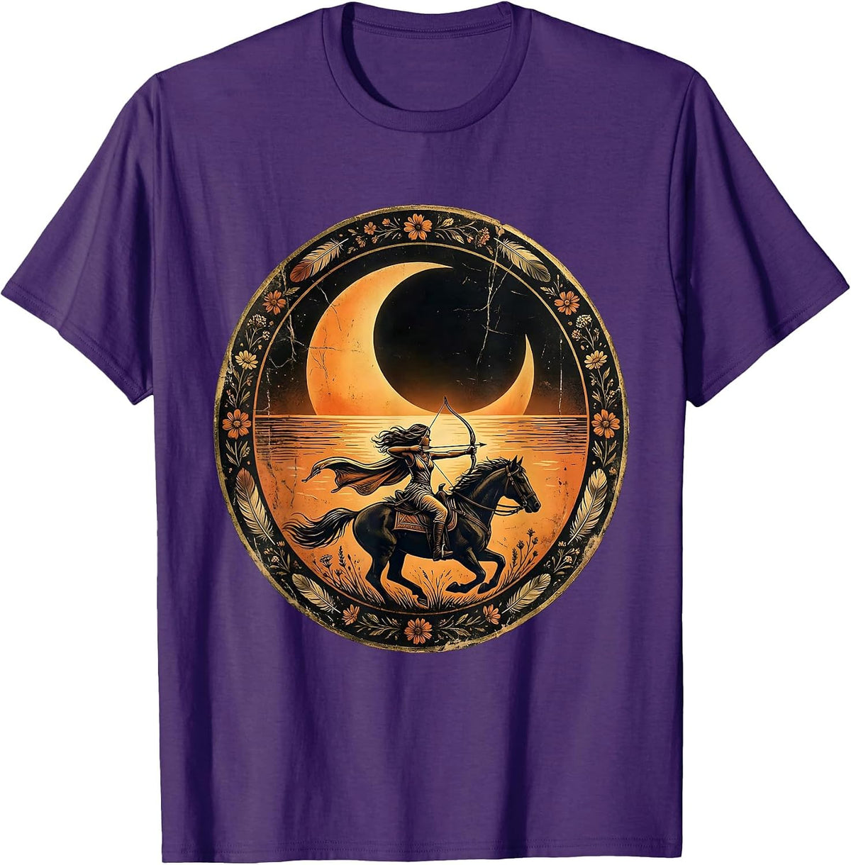 Archer on Horseback Dusk Western Riding Design T-Shirt - Purple