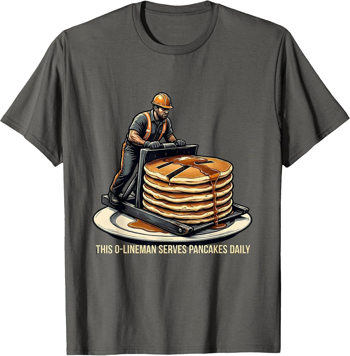 Men's This O-Lineman Serves Pancakes Daily Funny Football Lineman T-Shirt - Asphalt Grey
