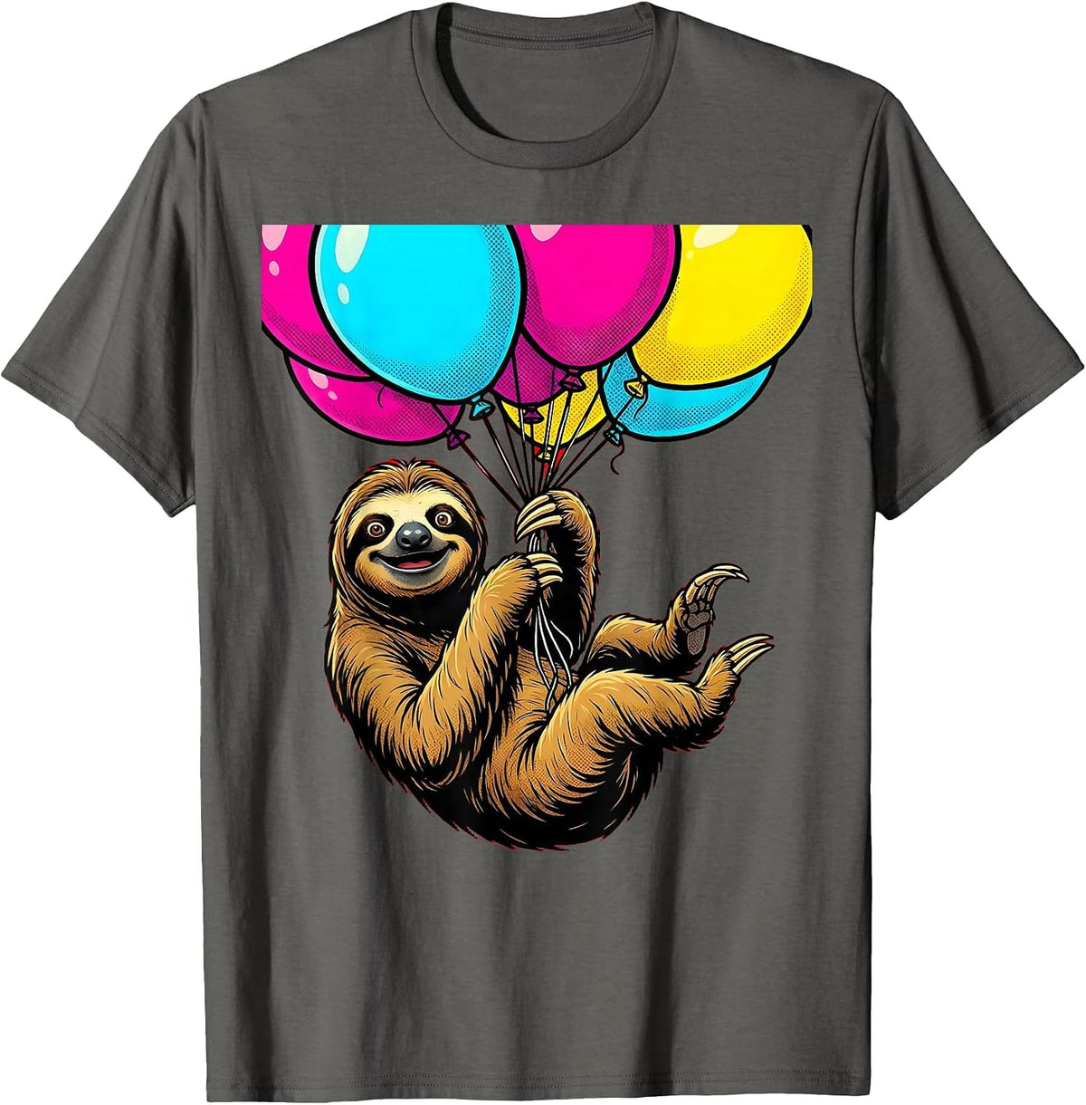 Sloth Birthday Balloon Ride Graphic Tee T-Shirt - Asphalt Grey