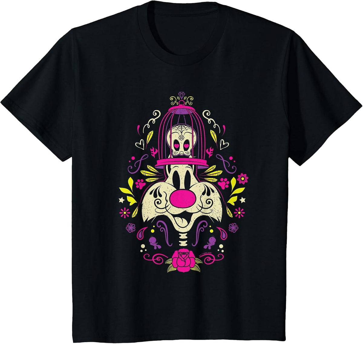 Looney Tunes Dia de Los Muertos Sylvester & Tweety Halloween T-Shirt - Black