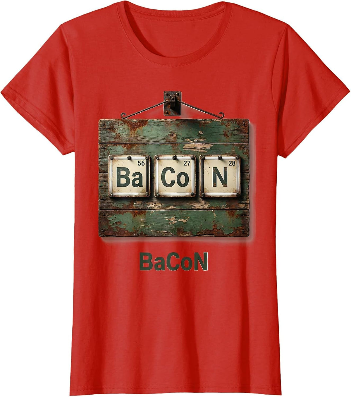 Women's BaCoN Vintage Periodic Table Chemistry Pun Science Geek Gift T-Shirt - Red