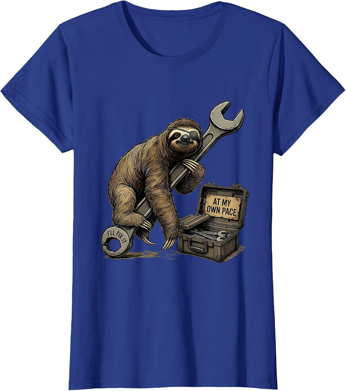 Women's I'll Fix It At My Own Pace Funny Sloth Lover Animal Humor T-Shirt - Royal Blue
