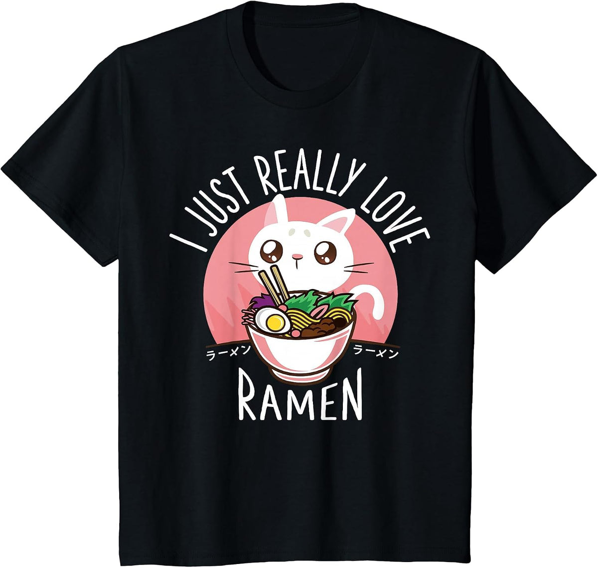 Funny Cat Ramen Anime Merch Kawaii Clothes Graphic Tees Men T-Shirt - Black