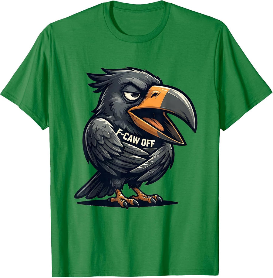 Men's F-Caw Off Funny Crow Raven Dark Humor Mascot Logo T-Shirt - Kelly Green