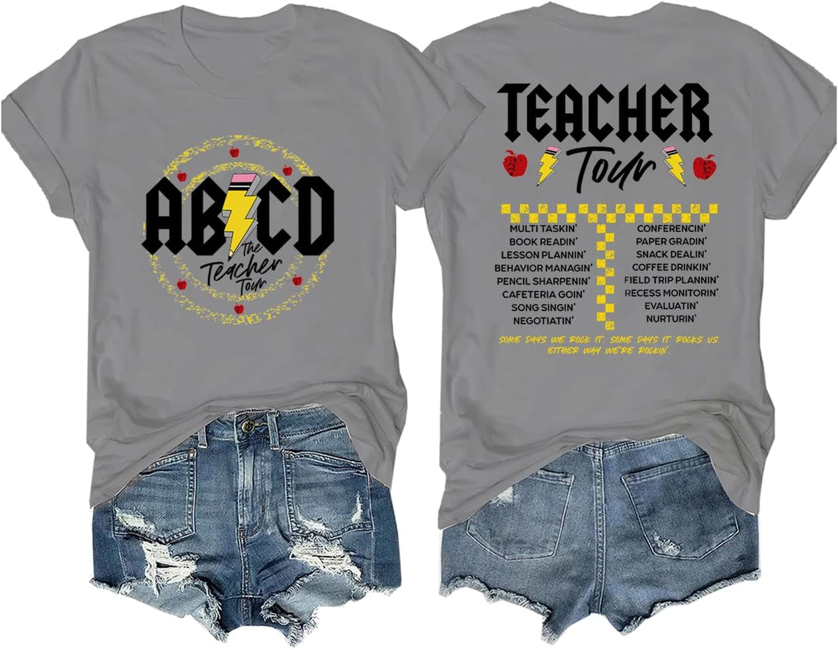 DarkJoy ABCD Teacher Tour Shirt V Neck T-Shirt ABCD Teacher Tshirt - Grey