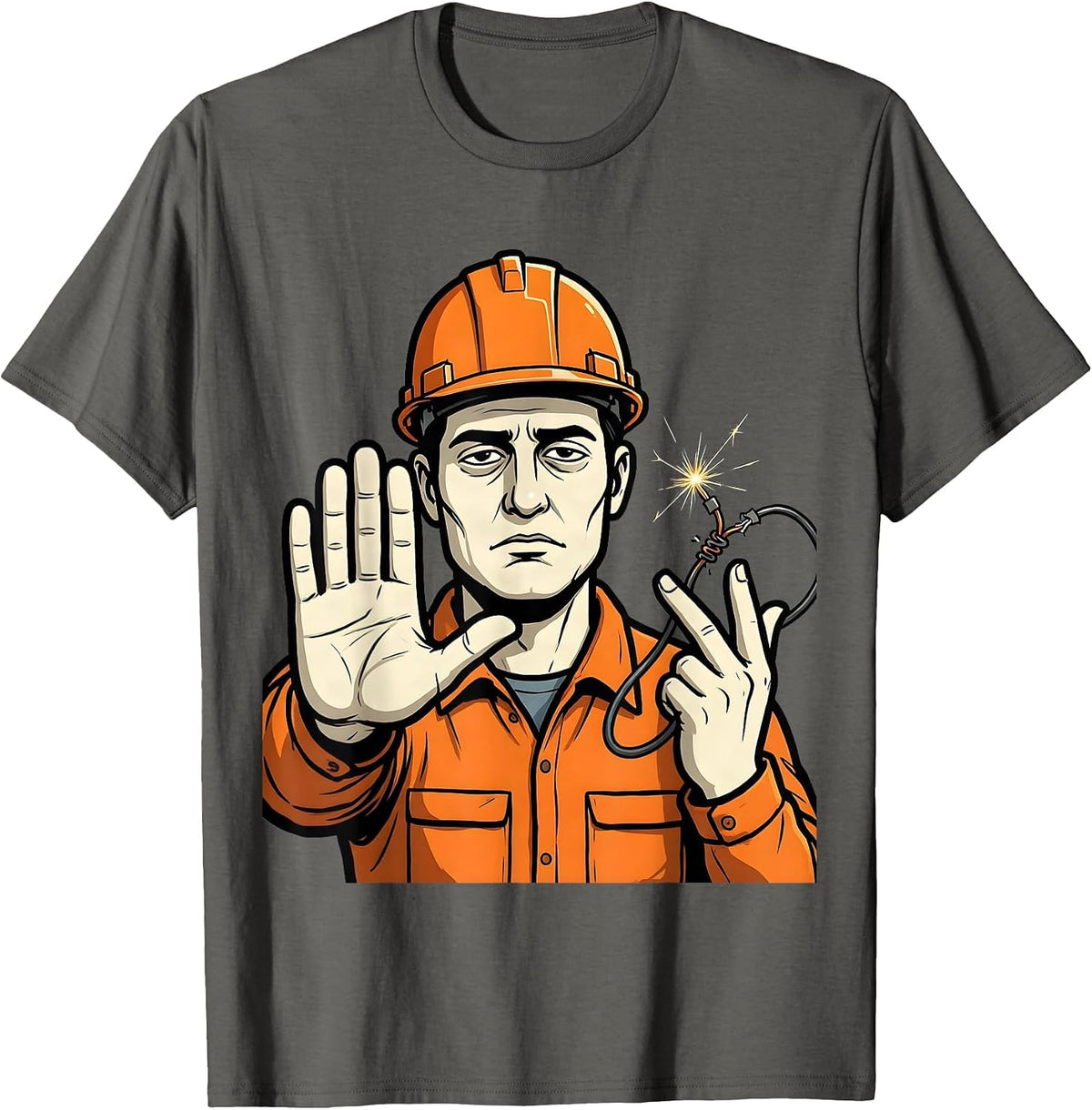Electrician Stop Gesture Funny Trade Pride T-Shirt - Asphalt Grey