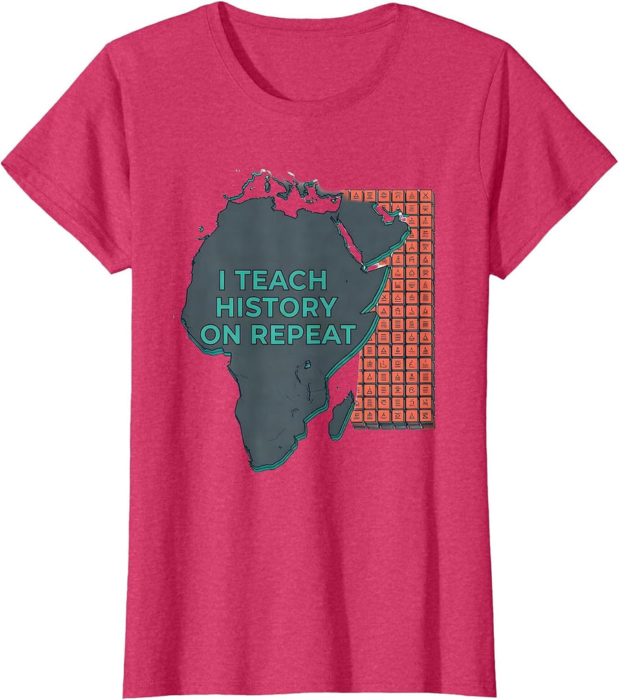 I Teach History On Repeat Funny History Teacher Gift T-Shirt, Women, Red Heather, Medium - As Pictured