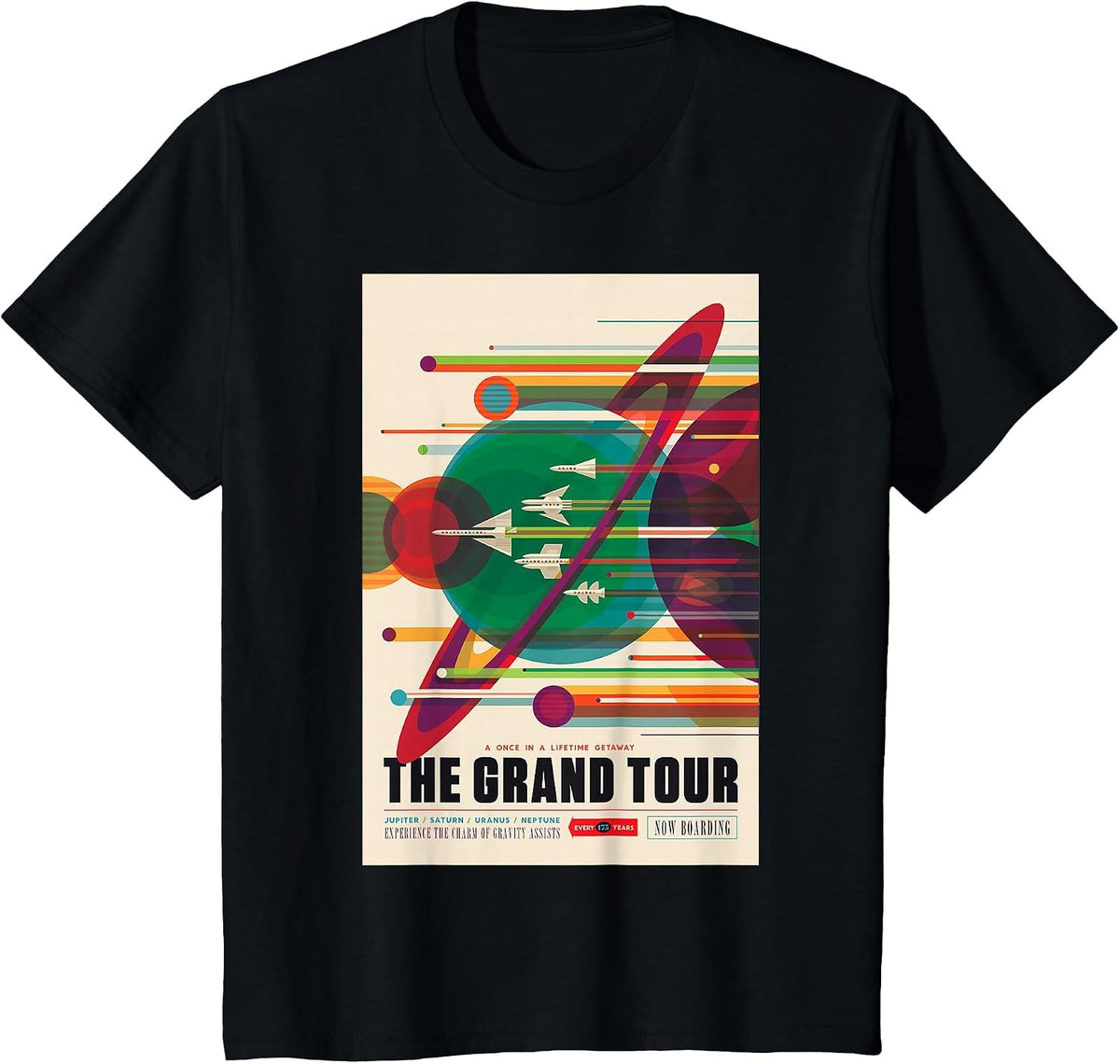 Nerdy Vintage Grand Tour NASA Space Travel Science Teacher T-Shirt - Black
