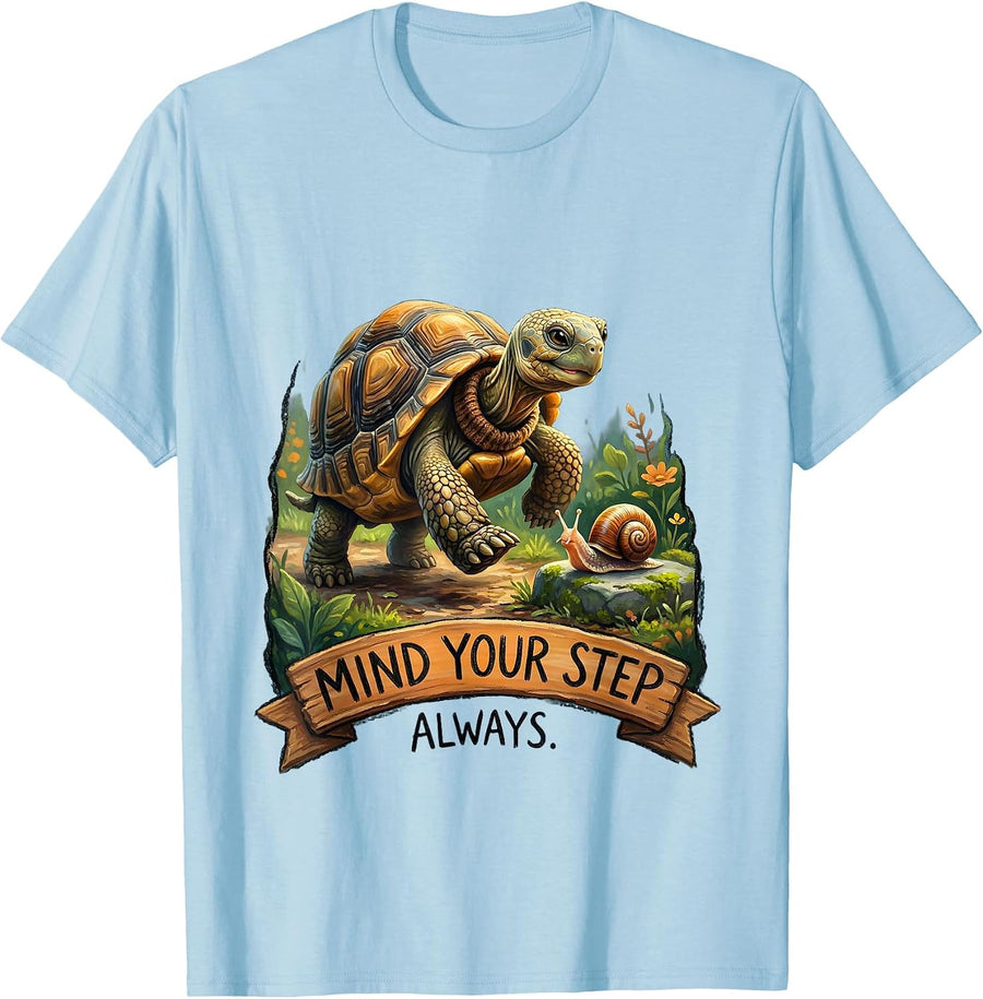 Men's Mind Your Step Always Fall Prevention Design T-Shirt - Baby Blue
