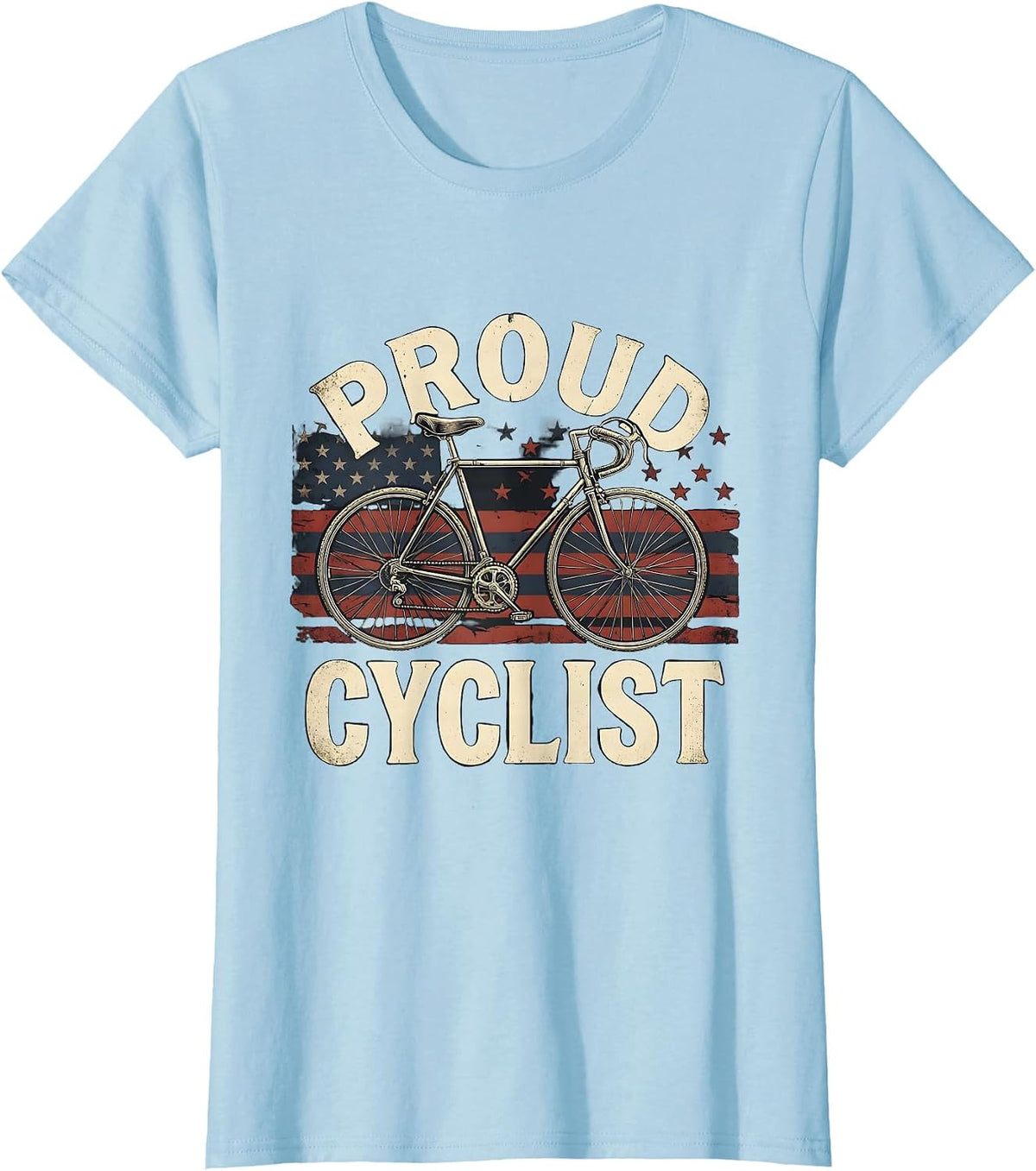 Proud Cyclist Vintage Road Bicycle American Flag Patriot T-Shirt - Baby Blue