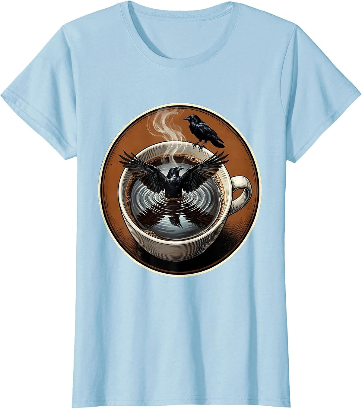 Cawf Crow Coffee Reflection Graphic T-Shirt - Baby Blue