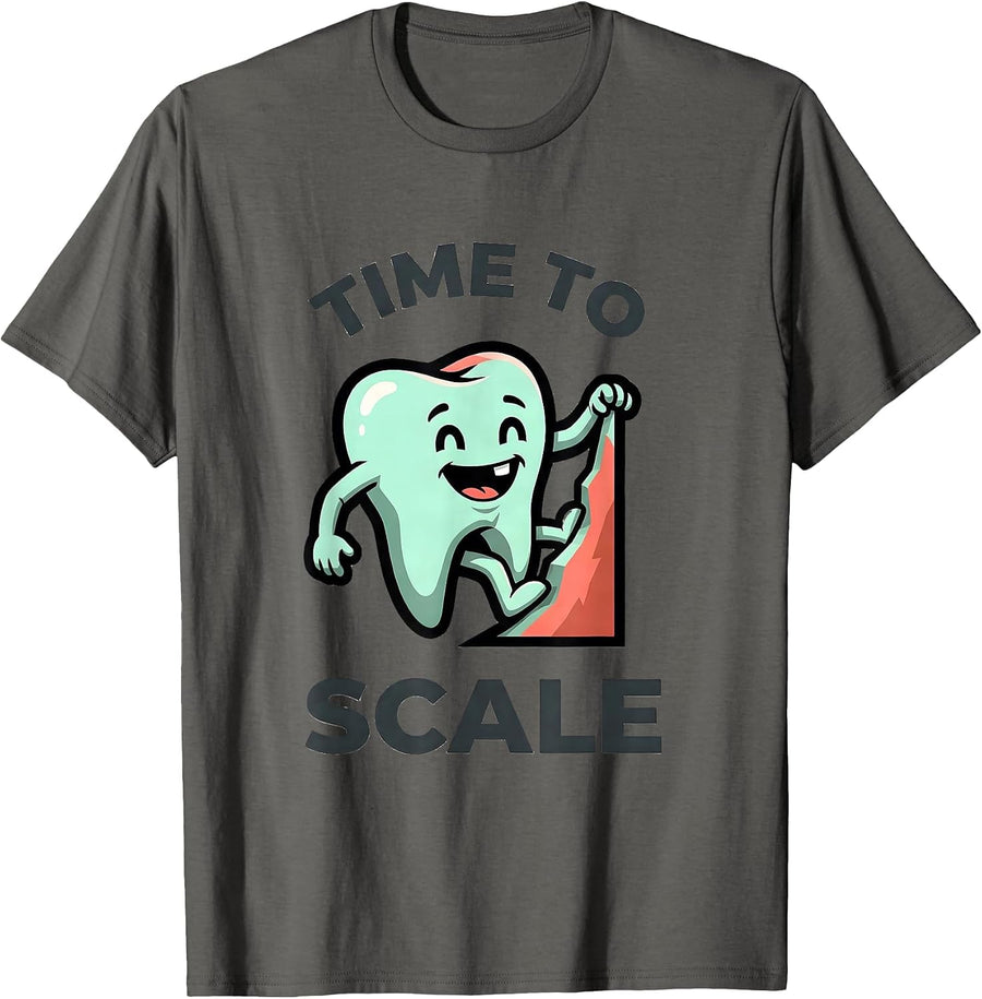 Time To Scale Funny Dental Hygienist Mascot Logo Retro Humor T-Shirt - Asphalt Grey