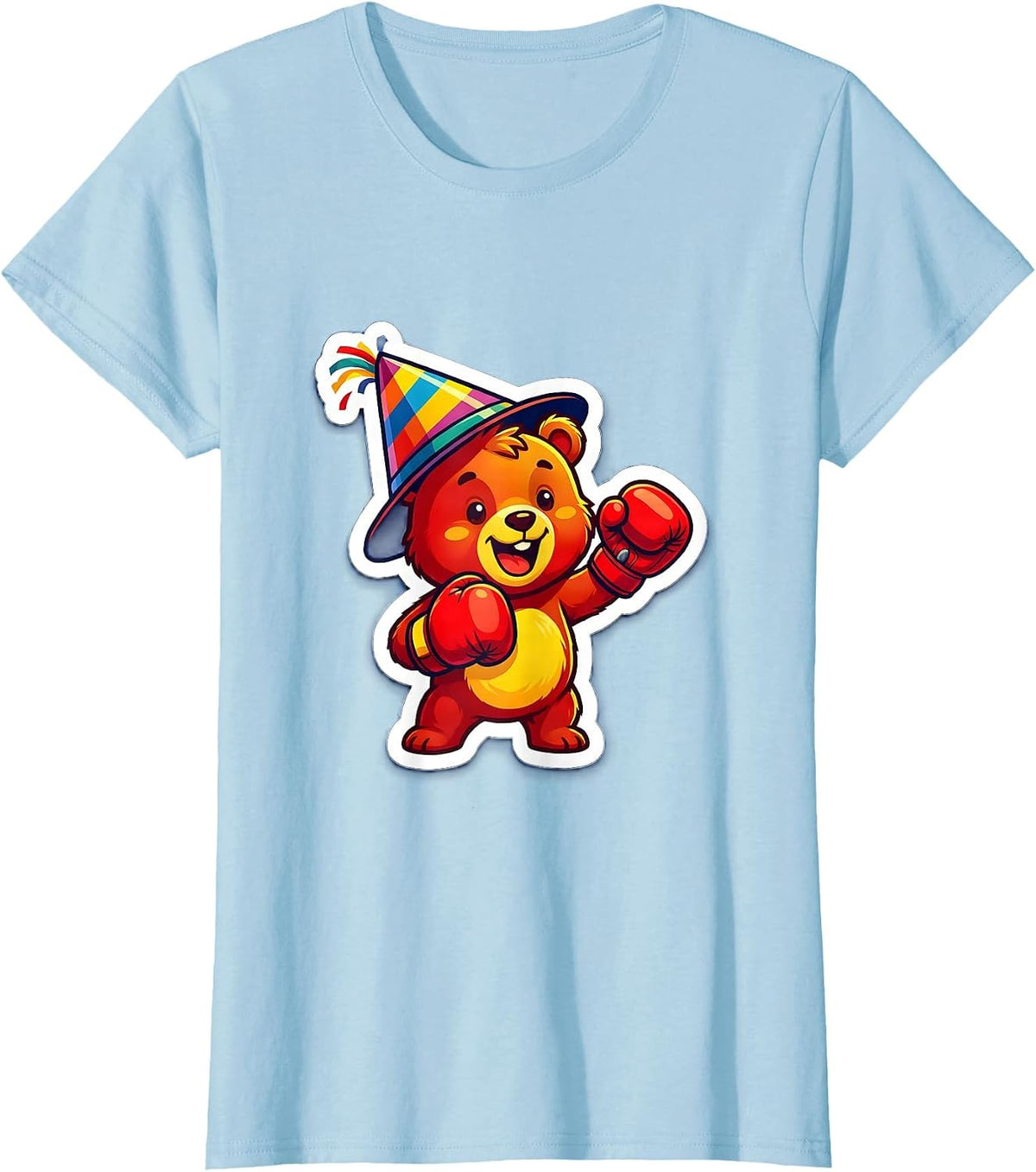 Women's Birthday Boy Boxing Gloves Party Hat Illustration T-Shirt - Baby Blue
