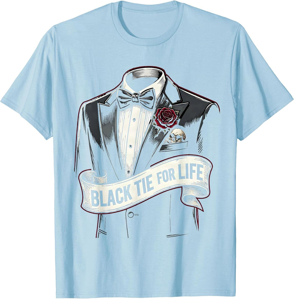 Men's Black Tie For Life Tuxedo Graphic Design T-Shirt - Baby Blue