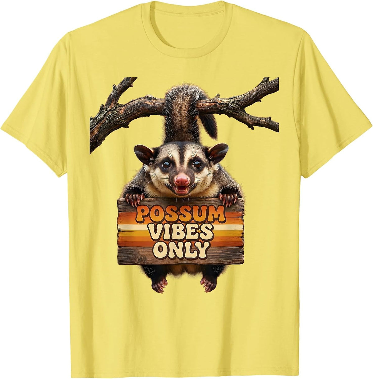 Men's Possum Vibes Only Funny Opossum Design T-Shirt - Lemon Yellow