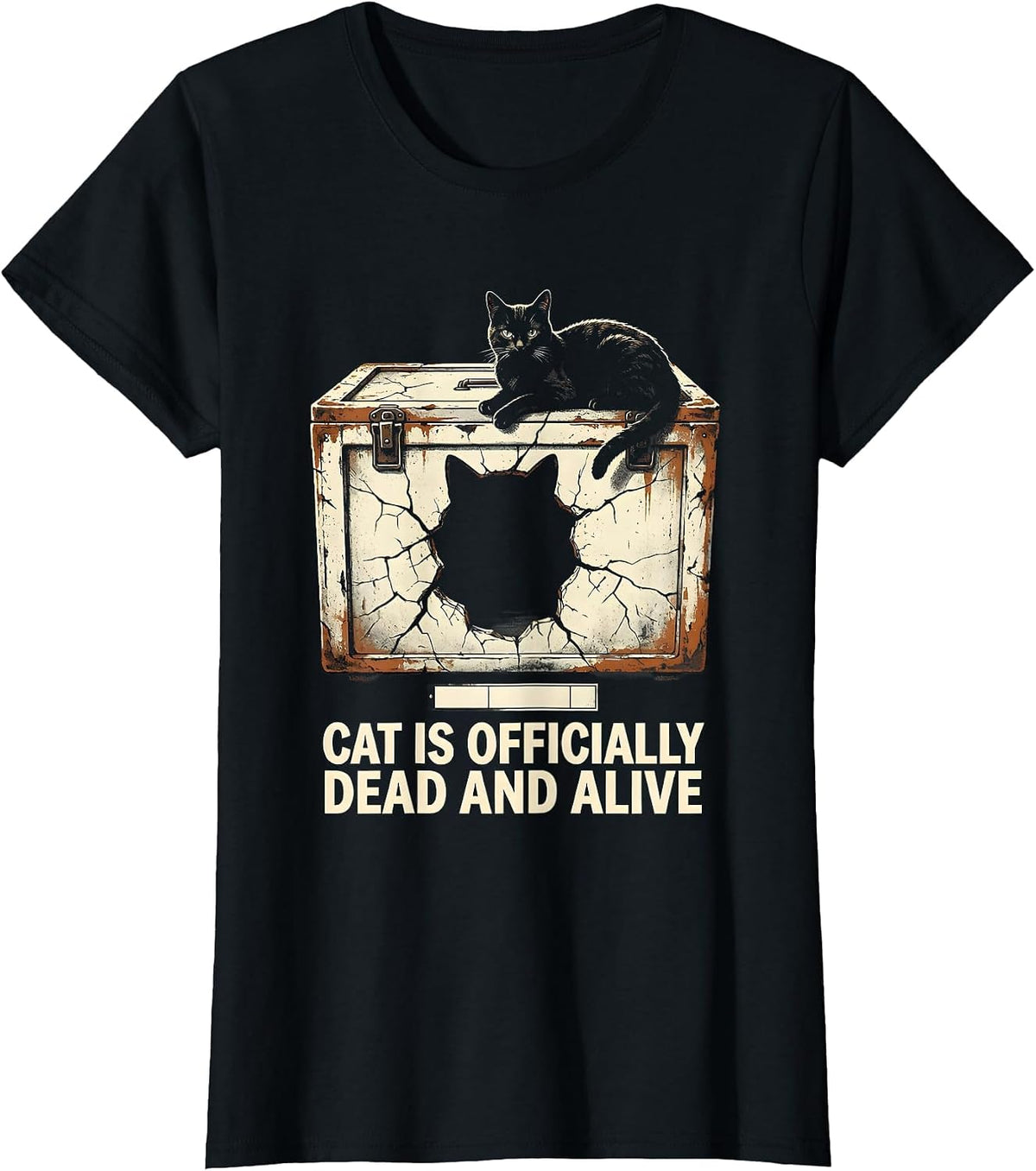 Cat Is Officially Dead And Alive Distressed Quantum Physics T-Shirt - Black