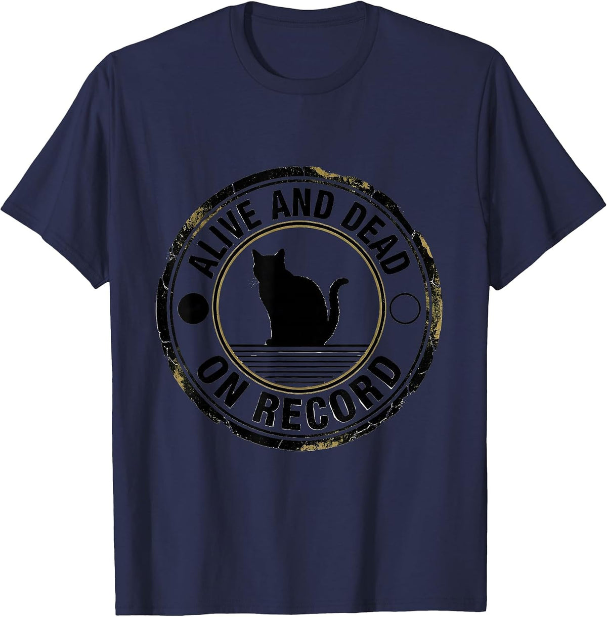 Men's Alive And Dead On Record Physics Nerd Humor Cat Lover T-Shirt - Navy Blue