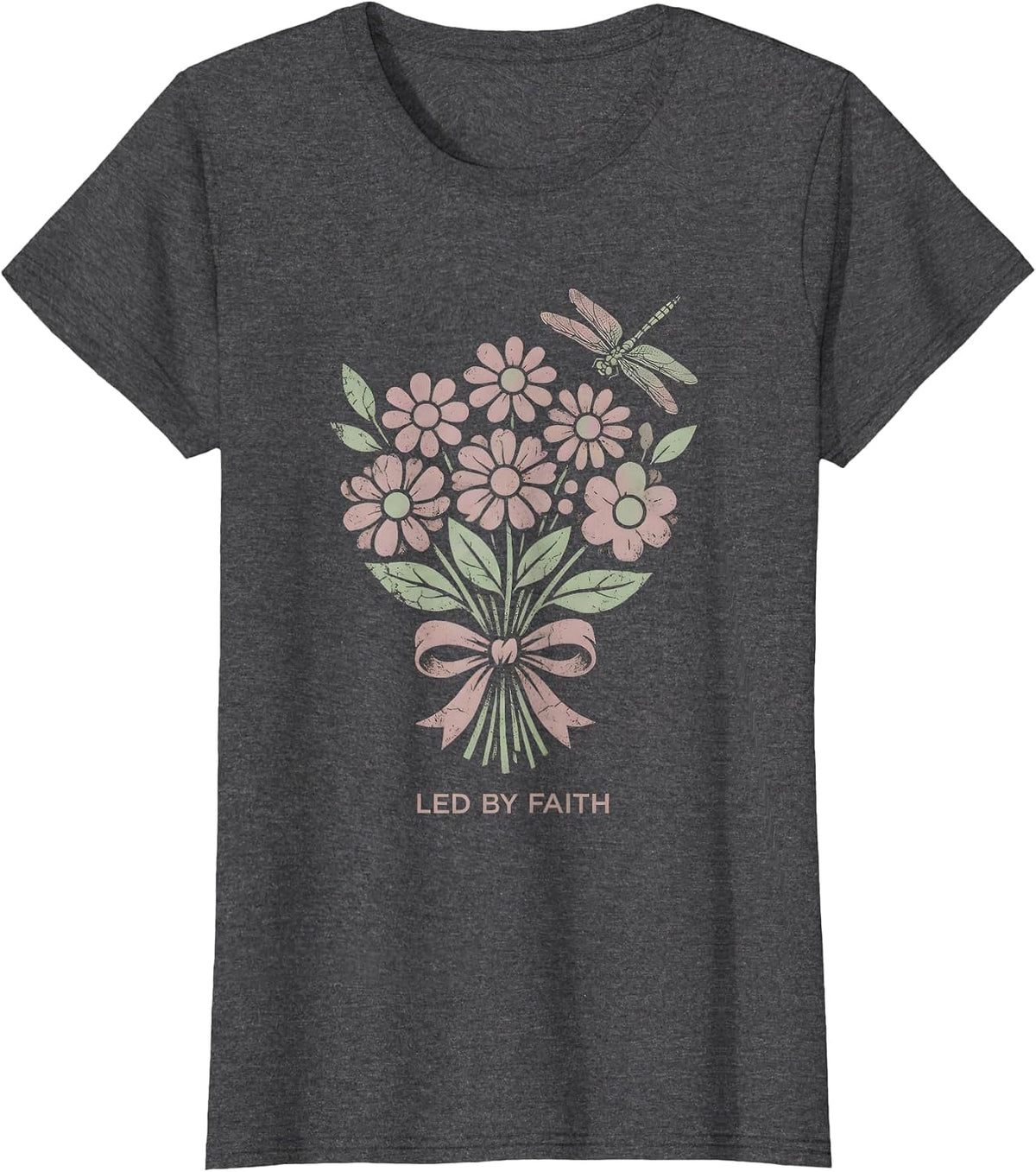 Women's Led by Faith Over Fear Inspirational Design T-Shirt - Dark Heather Grey