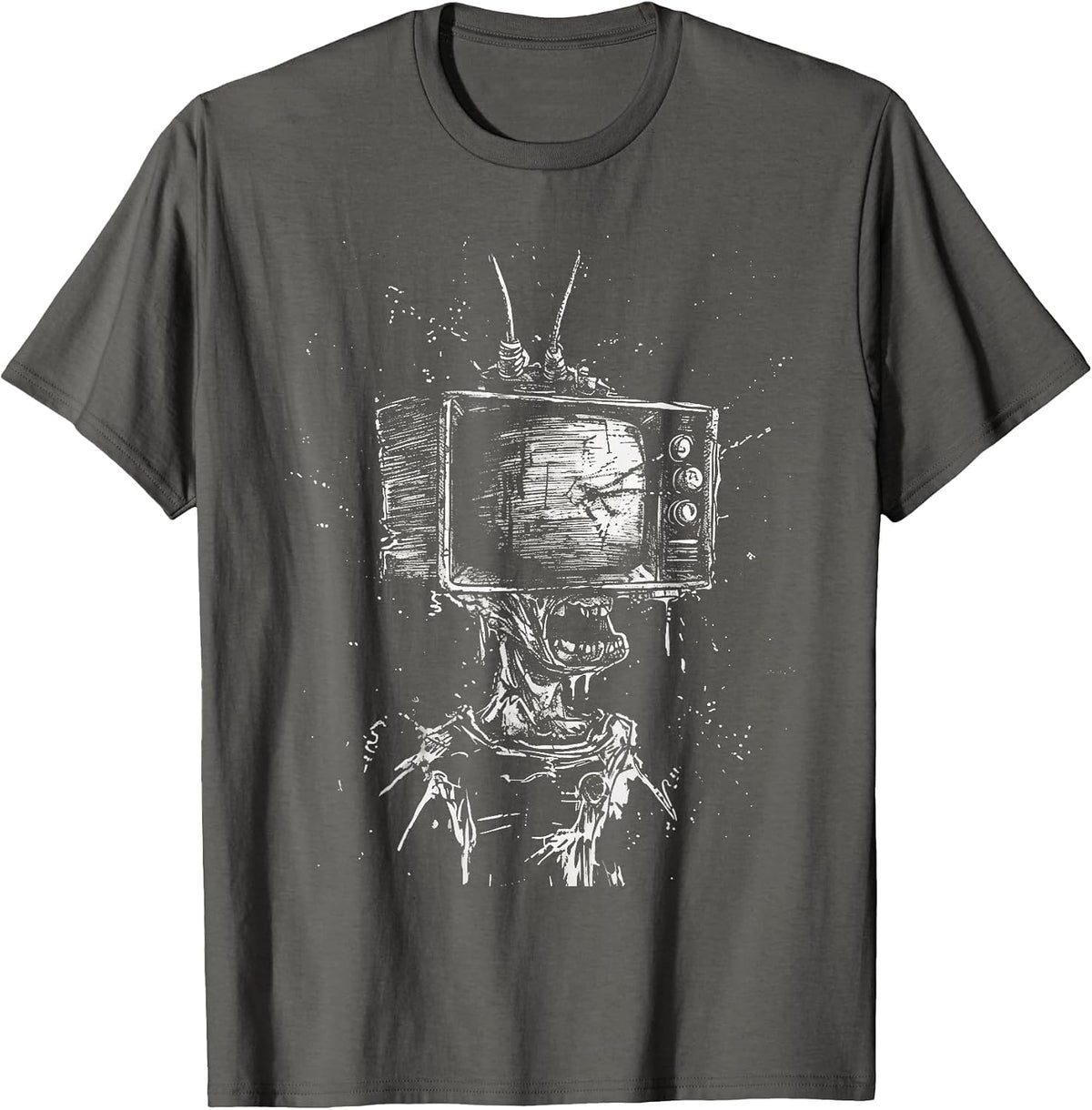 Weird Grunge TV Head Art Alt Odd Strange Goth Aesthetic T-Shirt - Asphalt Grey