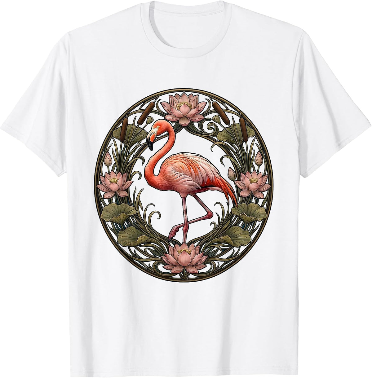 Men's Flamingo Sunset One Leg Silhouette Graphic T-Shirt - White