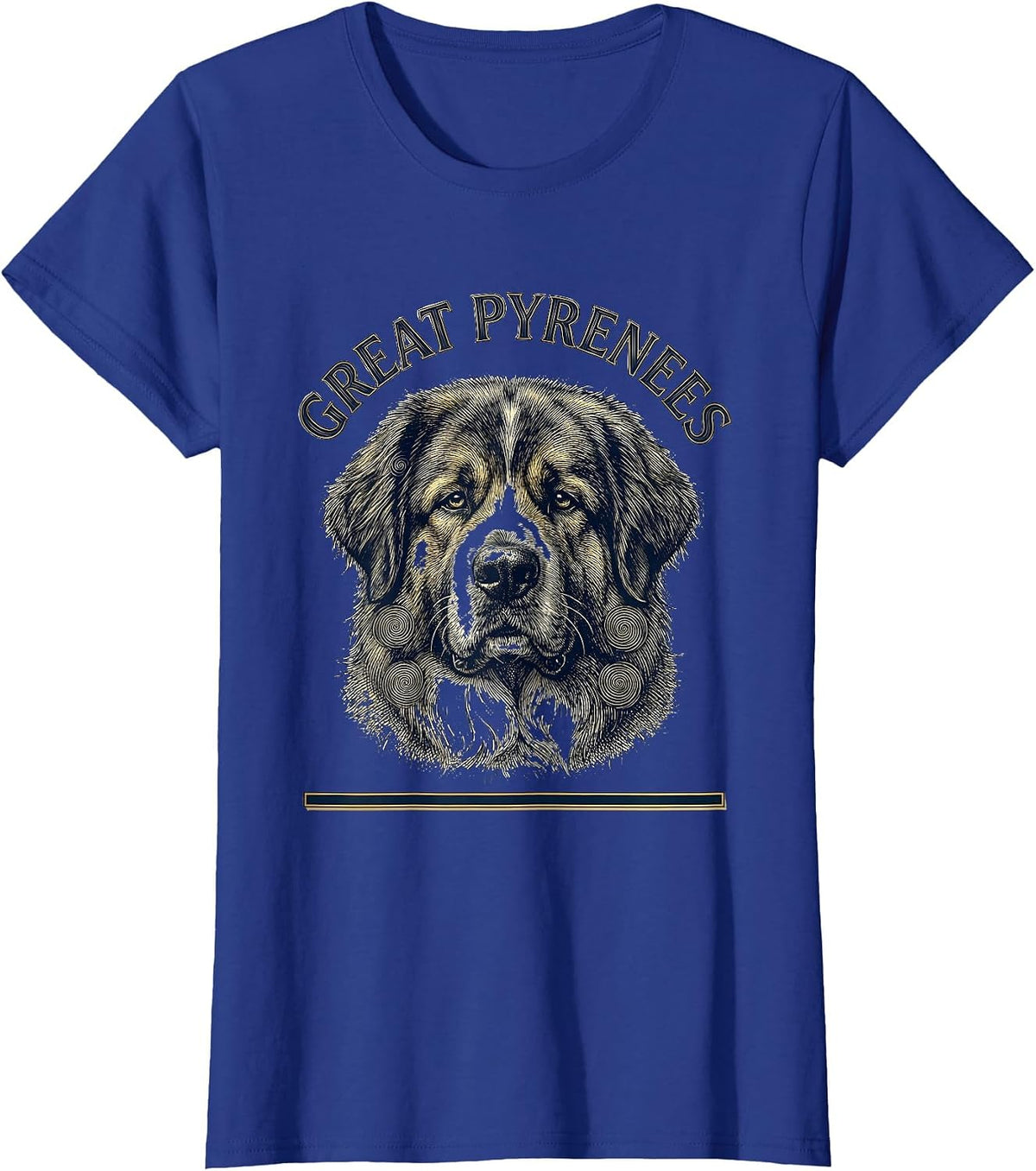 Women's Great Pyrenees Crosshatch Etching Dog Breed Portrait Van T-Shirt - Royal Blue