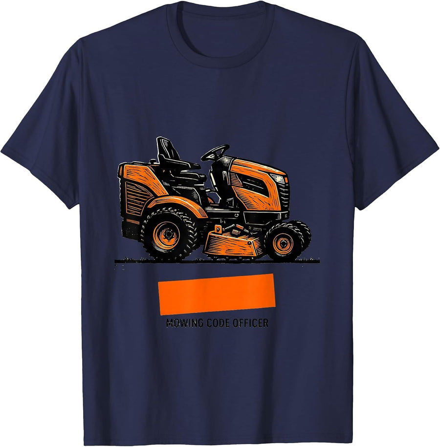 Mowing Code Officer Linocut Funny Lawn Mowing Dad Gift T-Shirt - Navy Blue