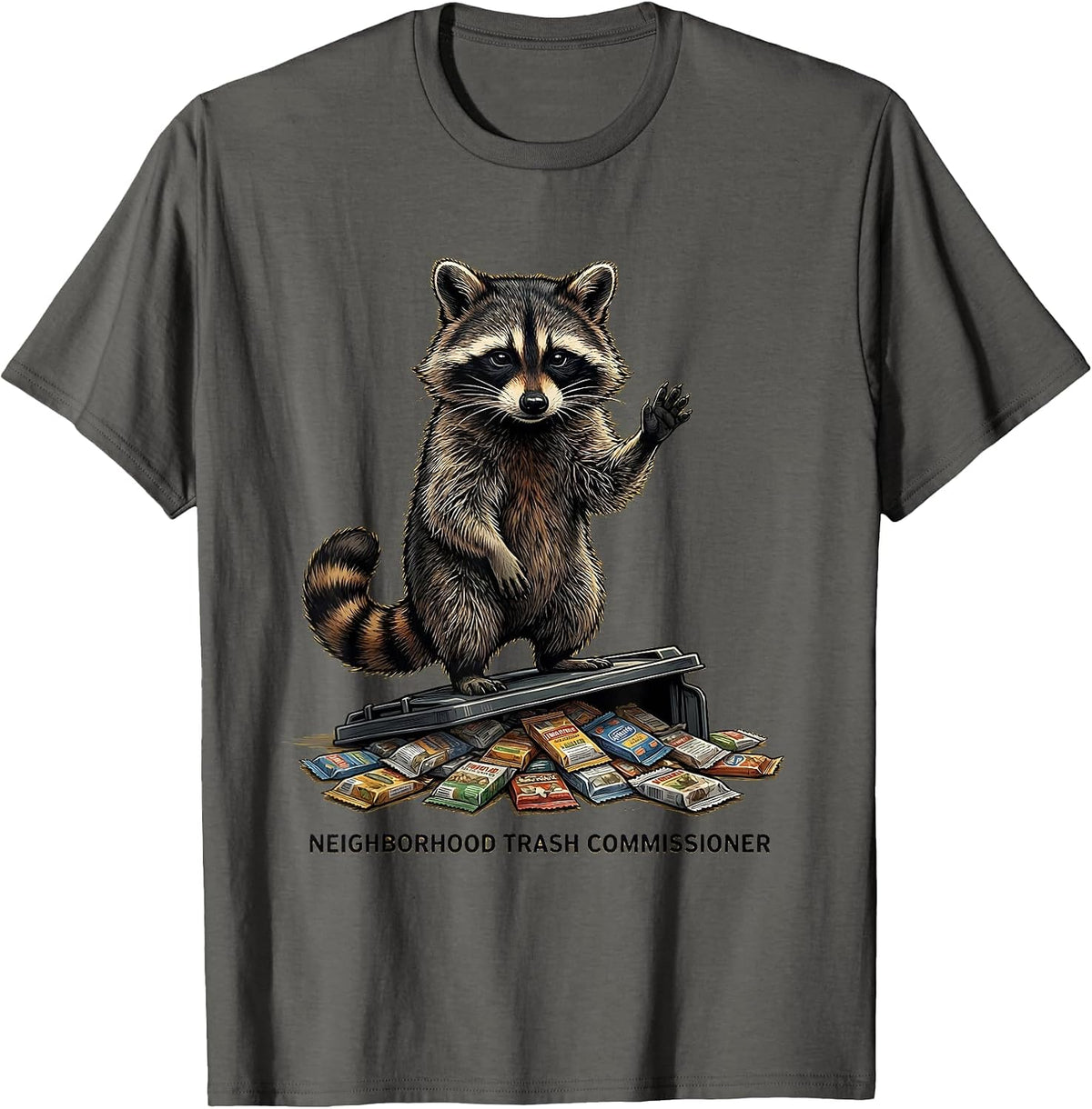 Men's Neighborhood Trash Commissioner Funny Raccoon Animal Humor T-Shirt - Asphalt Grey