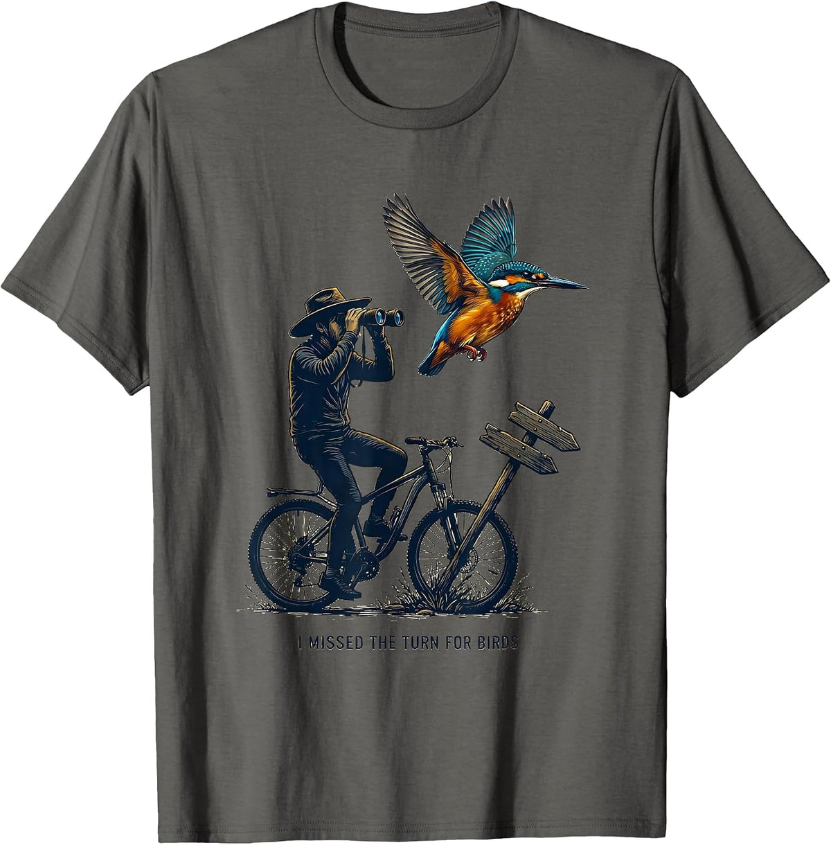 Men's I Missed The Turn For Birds Funny Bird Watching Birding Nerd T-Shirt - Asphalt Grey