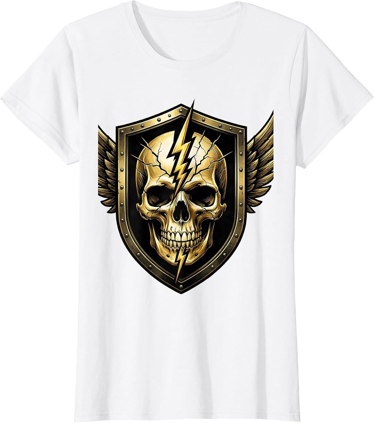 Lightning Bolt Skull Graphic Tee T-Shirt - White