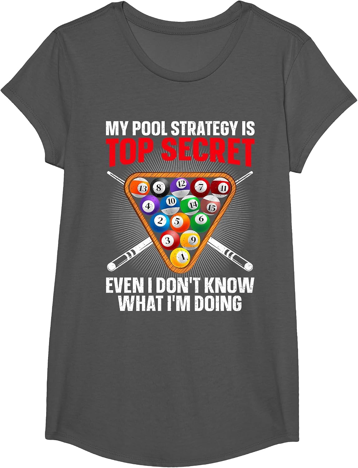 Funny Pool Player Design for Men Women 8 Ball Billiard Lover T-Shirt - Girls Asphalt Grey